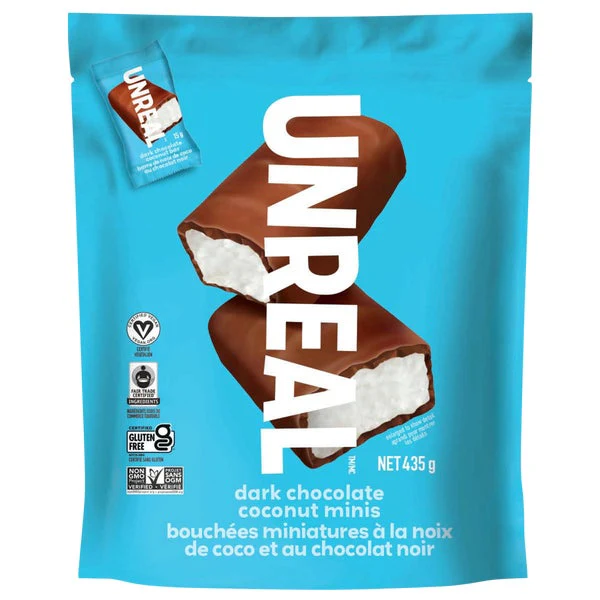 Dark Chocolate Coconut Bars - 4 x 435 g - Unreal - Canadian Distribution - Ships Free Within Canada on Orders Above CAD $199