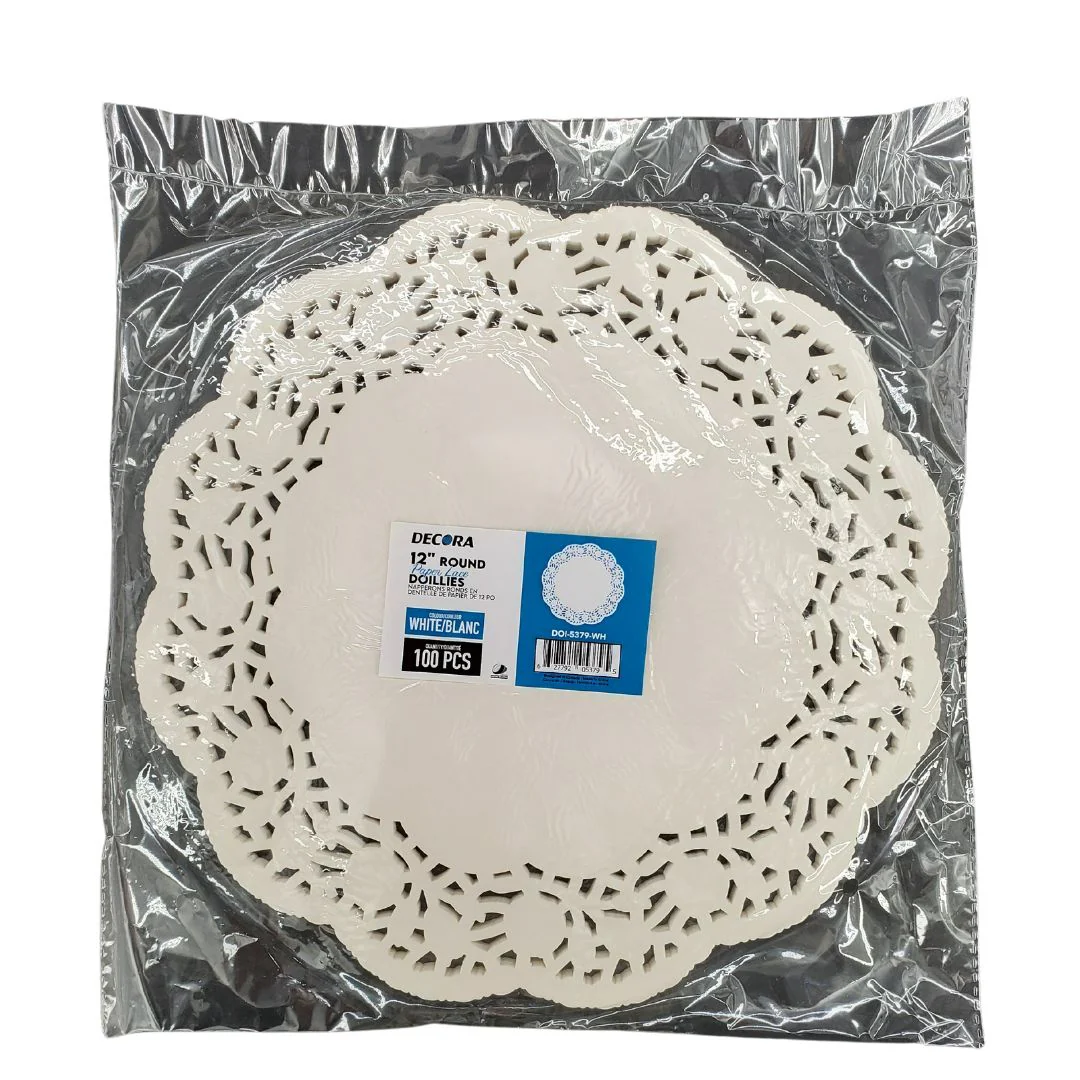 Decora - 12" Round Paper Lace Doillies, White - DOI-5379-WH