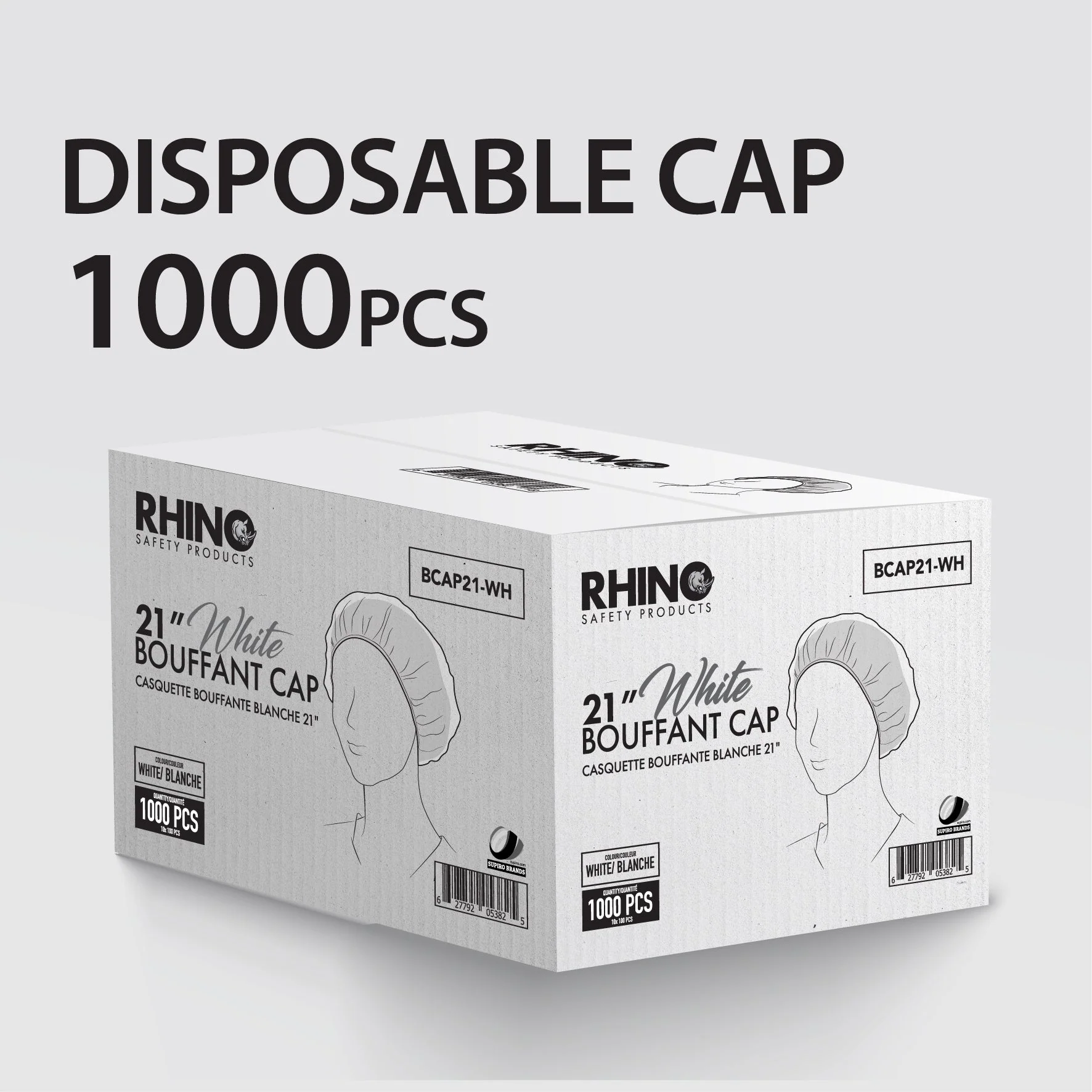 Rhino - 21"  Bouffant Cap, White - BCAP21-WH