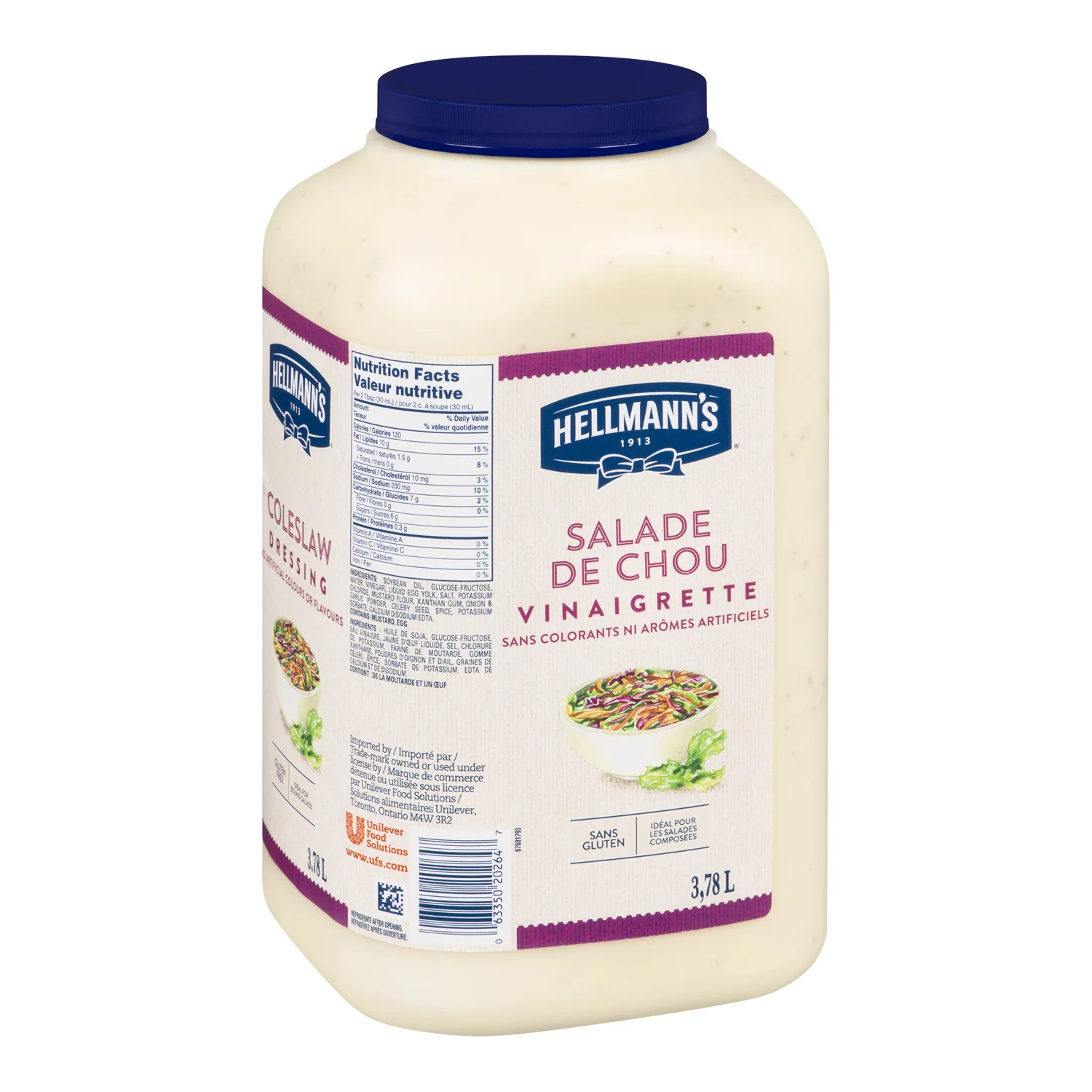 Dressing Creamy Coleslaw Gluten-Free - 2 x 3.78 L - Hellmans - Restaurant and Foodservice Ingredients - Canadian Distribution - Ships Free Within Canada on Orders Above CAD $199