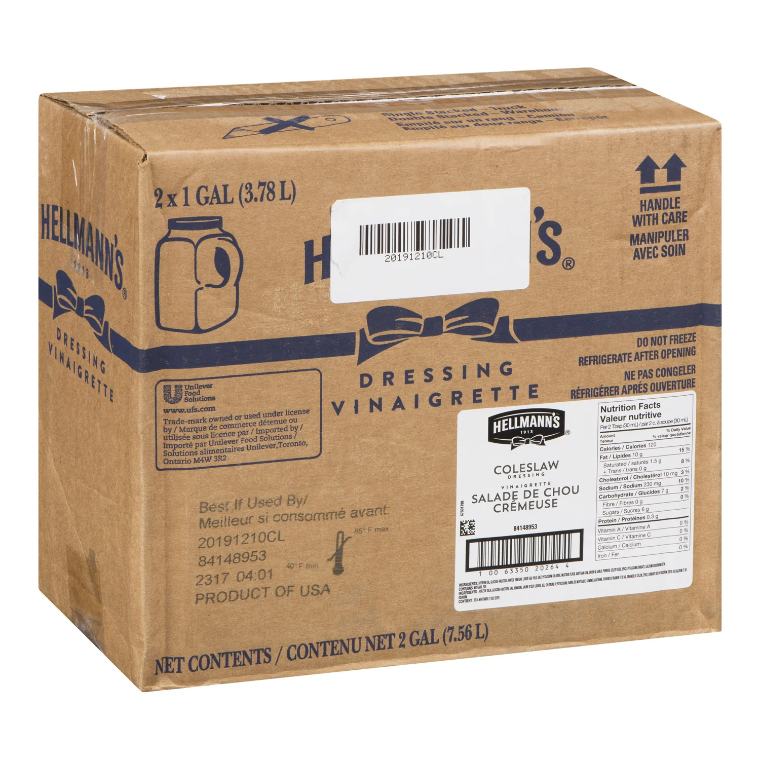 Dressing Creamy Coleslaw Gluten-Free - 2 x 3.78 L - Hellmans - Restaurant and Foodservice Ingredients - Canadian Distribution - Ships Free Within Canada on Orders Above CAD $199 - Image 2