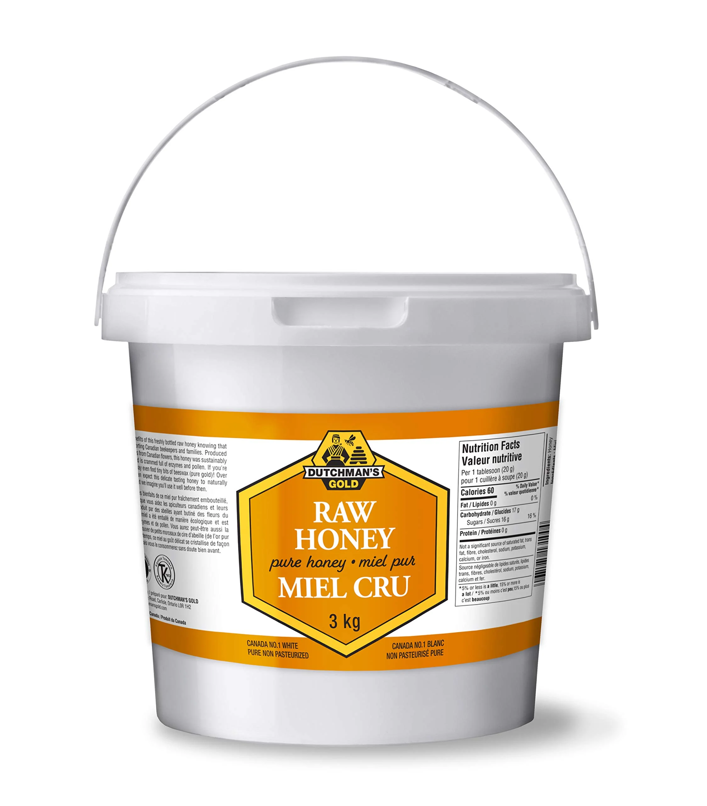 Dutchman’s Gold – Raw Canadian Honey – Unfiltered & Unpasteurized – 3kg - Canadian Distribution - Ships Free Within Canada on Orders Above CAD $199