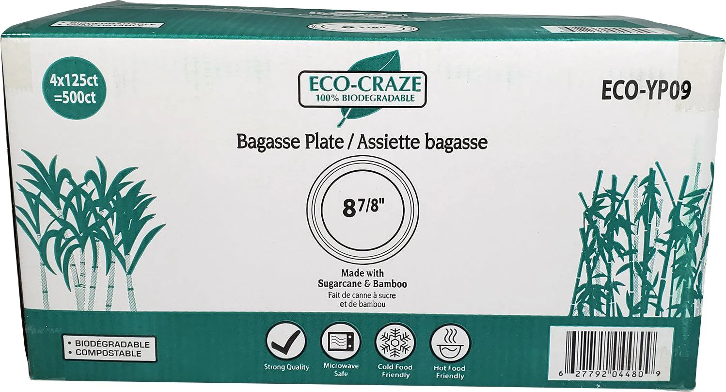 Eco-Craze - 9" Round Bagasse Lunch Plates - 4 x 125 count - Image 2