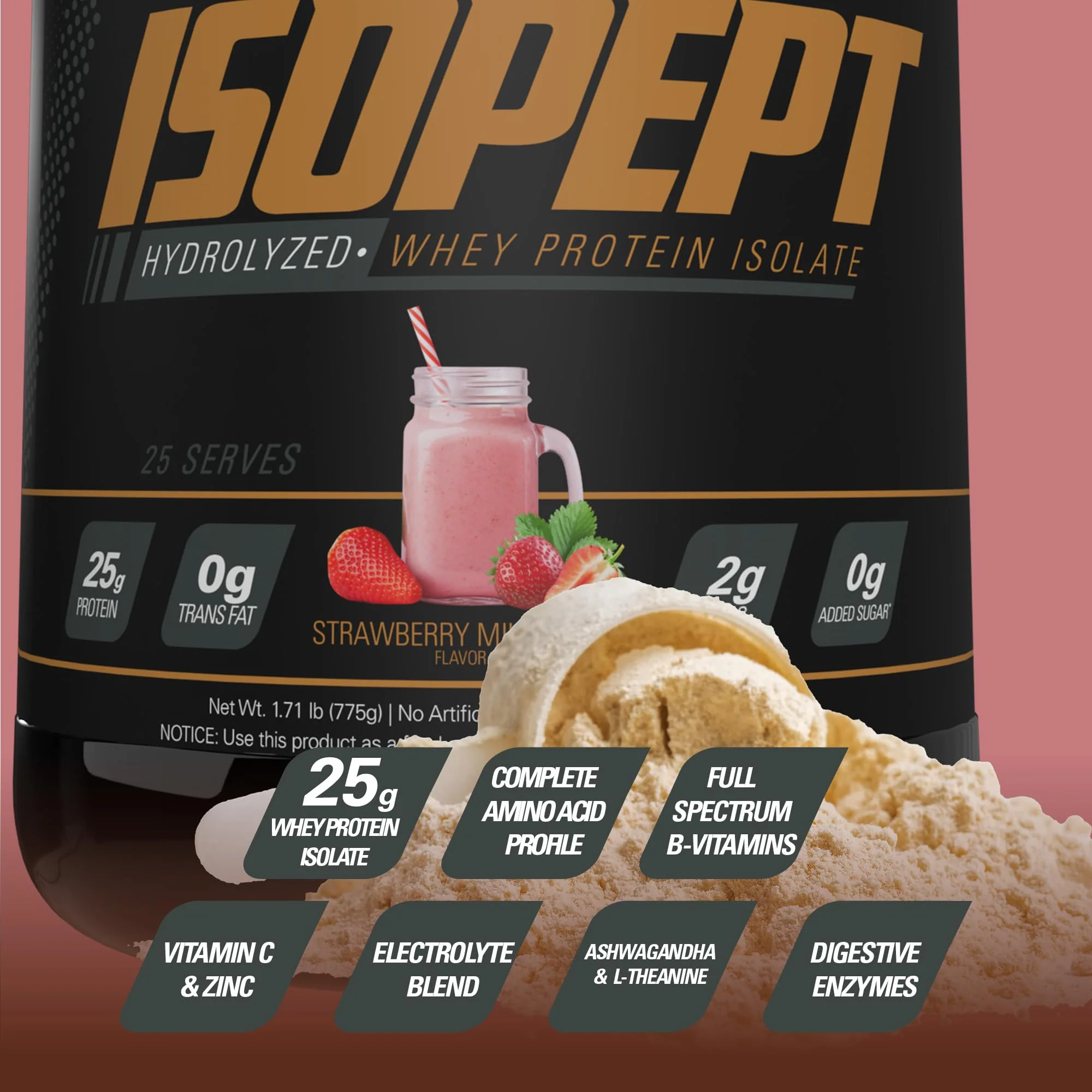EHP Labs – IsoPept Whey Protein – Strawberry Milkshake – 27 Serves – 27g isolate - Canadian Distribution - Ships Free Within Canada on Orders Above CAD $199 - Image 4