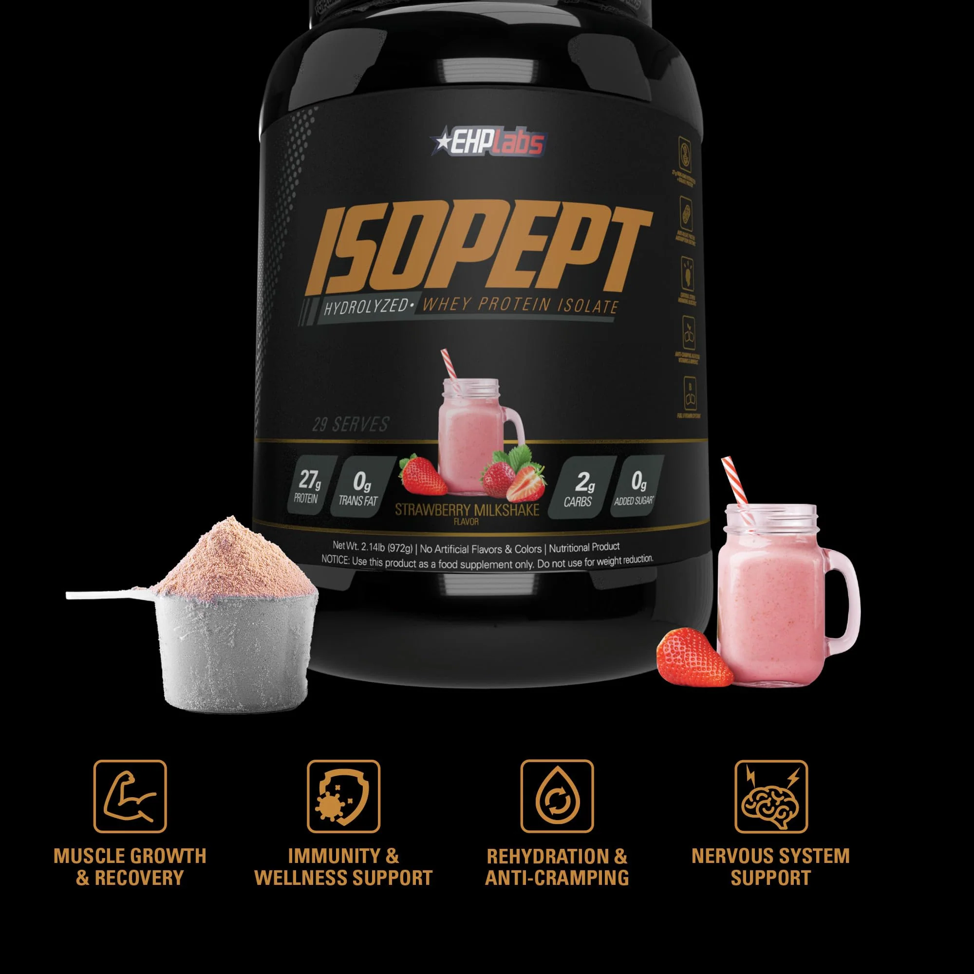 EHP Labs – IsoPept Whey Protein – Strawberry Milkshake – 27 Serves – 27g isolate - Canadian Distribution - Ships Free Within Canada on Orders Above CAD $199 - Image 5