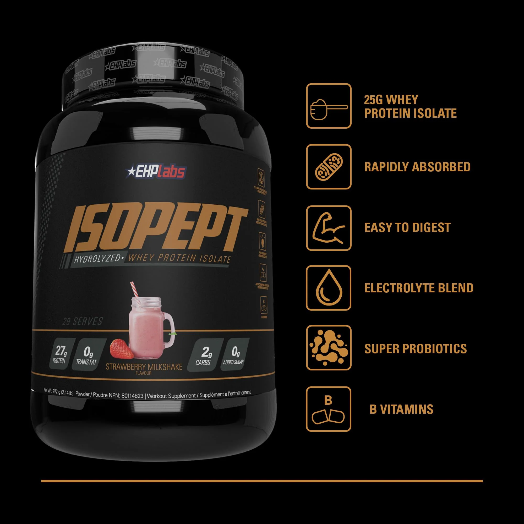 EHP Labs – IsoPept Whey Protein – Strawberry Milkshake – 27 Serves – 27g isolate - Canadian Distribution - Ships Free Within Canada on Orders Above CAD $199 - Image 7