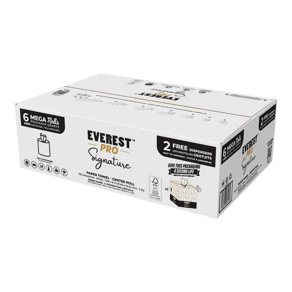 Everest Pro Signature Center Pull Towels - 6 rolls × 750 sheets  - Disposables, Restaurant Packaging and Take-Out Supplies - Canadian Distribution - Ships Free Within Canada on Orders Above CAD $199