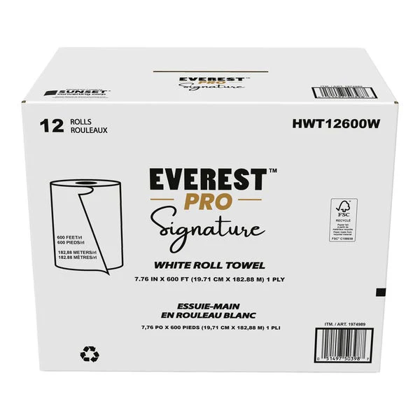Everest Pro Signature White Towel Roll - 12 × 600'  - Disposables, Restaurant Packaging and Take-Out Supplies - Canadian Distribution - Ships Free Within Canada on Orders Above CAD $199