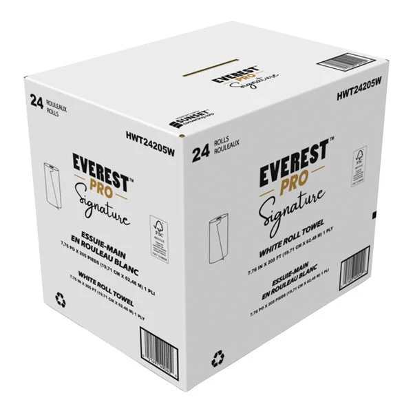 Everest Pro Signature White Towel Roll - 24 rolls19.7 cm × 62.5 m  - Disposables, Restaurant Packaging and Take-Out Supplies - Canadian Distribution - Ships Free Within Canada on Orders Above CAD $199