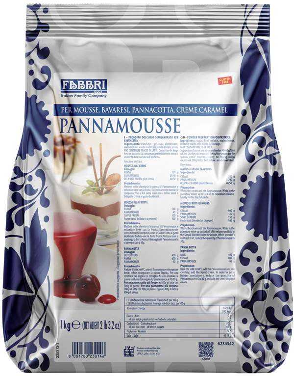 Fabbri PANNAMOUSSE - Base for Pastry - 6 x 1 KG (2.2 lb) - Fabbri Canada - Ships Free Within Canada on Orders Above CAD $199