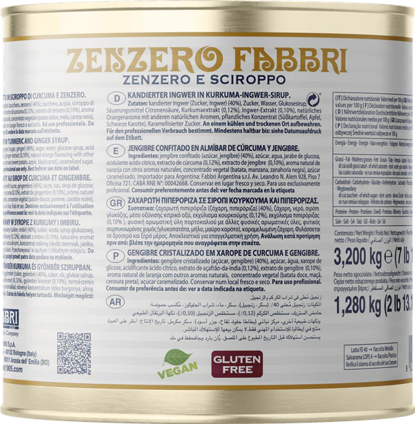 Fabbri ZENZERO - Ginger - Zenzero E Sciroppo - 3 x 3.2 KG Tin - Fabbri Canada - Ships Free Within Canada on Orders Above CAD $199