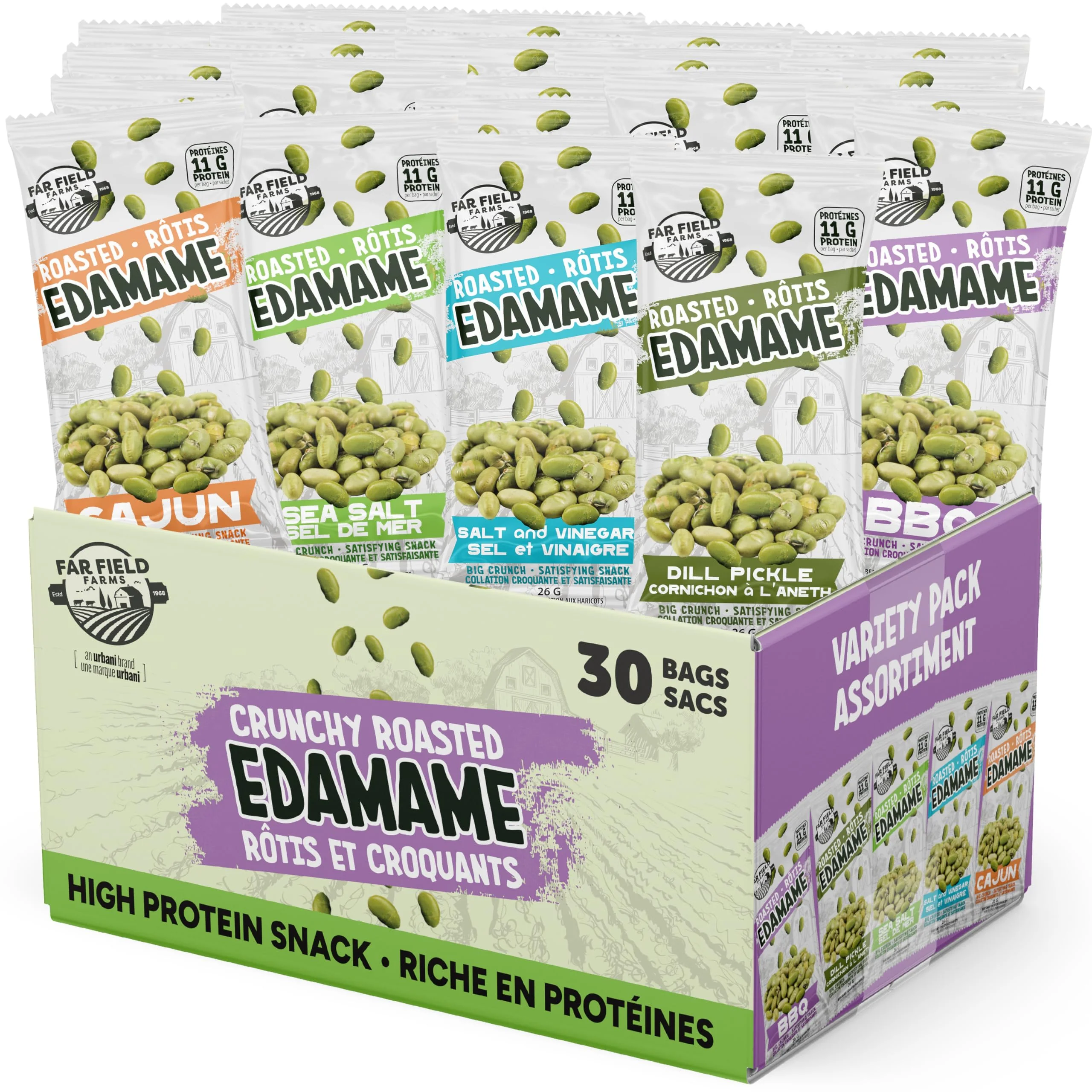 Far Field - Crunchy Edamame Variety Pack - 30 Bags - High Protein Snack - Canadian Distribution - Ships Free Within Canada on Orders Above CAD $199