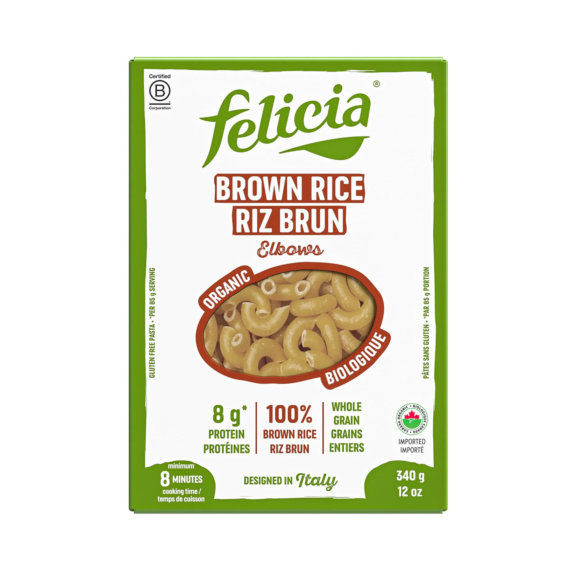 Felicia Organic Brown Rice Elbows Pasta - 2 x 340g - Canadian Distribution - Ships Free Within Canada on Orders Above CAD $199