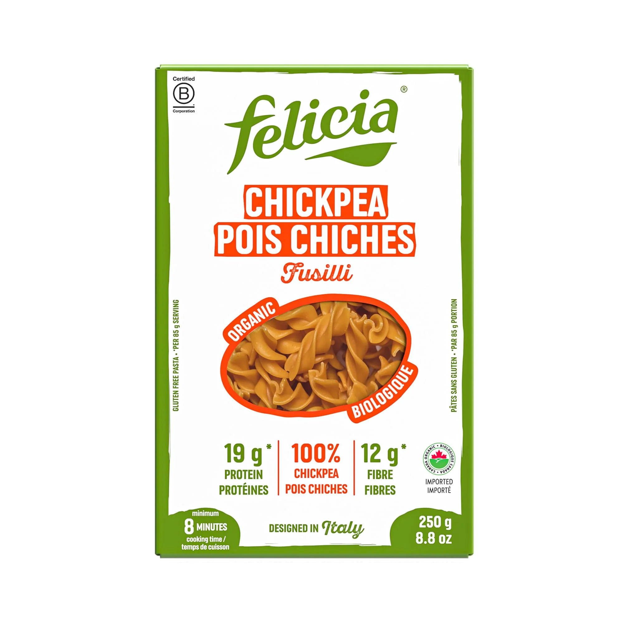 Felicia Organic Chickpea Fusilli Pasta – 2 x 250g - Canadian Distribution - Ships Free Within Canada on Orders Above CAD $199
