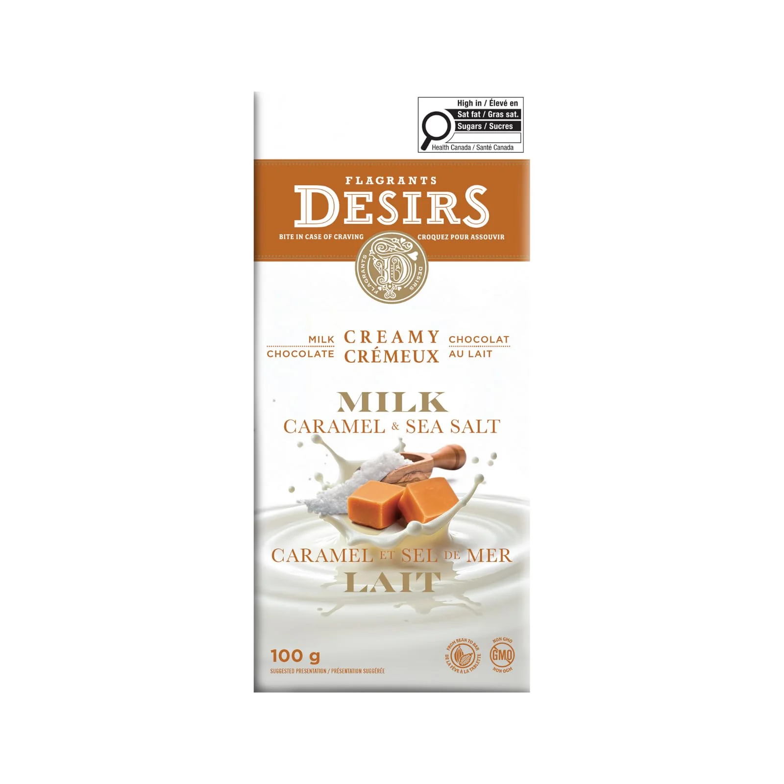 Flagrants Desirs Milk Chocolate Bar with Caramel & Sea Salt - 2 x 100g - Canadian Distribution - Ships Free Within Canada on Orders Above CAD $199