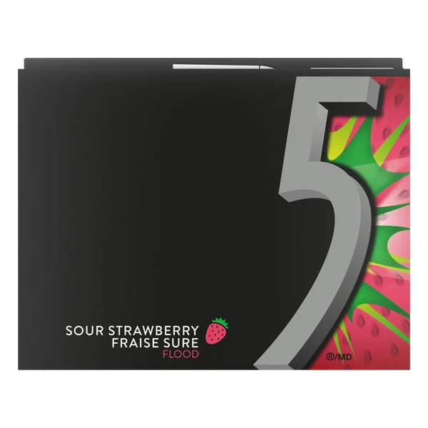 Flood Sour Strawberry Gum - 40 × 15 sticks - 5 Gum - Canadian Distribution - Ships Free Within Canada on Orders Above CAD $199