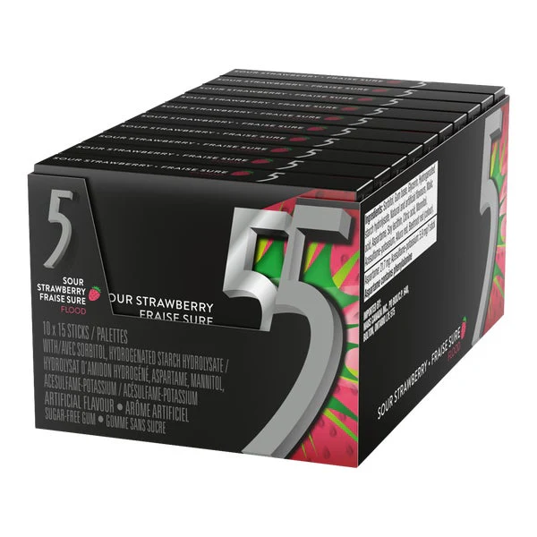 Flood Sour Strawberry Gum - 40 × 15 sticks - 5 Gum - Canadian Distribution - Ships Free Within Canada on Orders Above CAD $199 - Image 2
