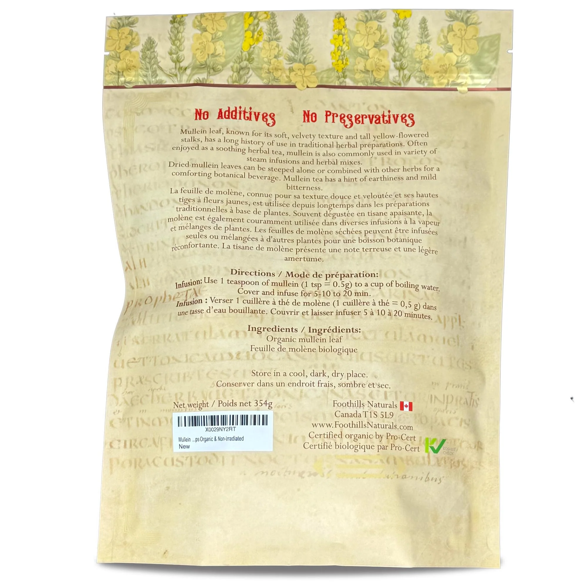 Foothills Naturals – Mullein Leaf Tea – Loose Leaf – 354g – Organic non irradiated - Canadian Distribution - Ships Free Within Canada on Orders Above CAD $199 - Image 3