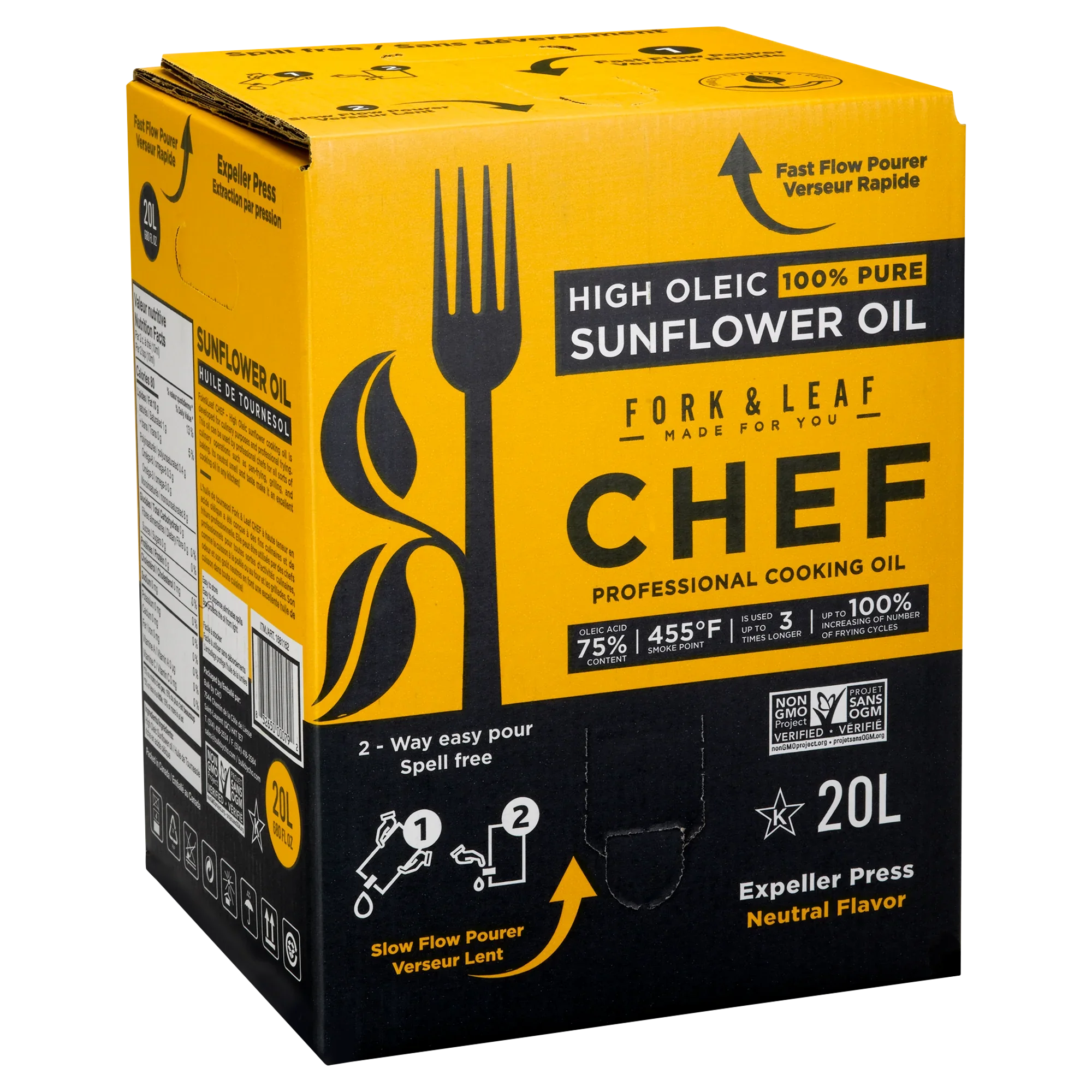Fork & Leaf High Oleic Sunflower Oil - 2 x 20 L - Grocery and Food Items - Canadian Distribution - Ships Free Within Canada on Orders Above CAD $199