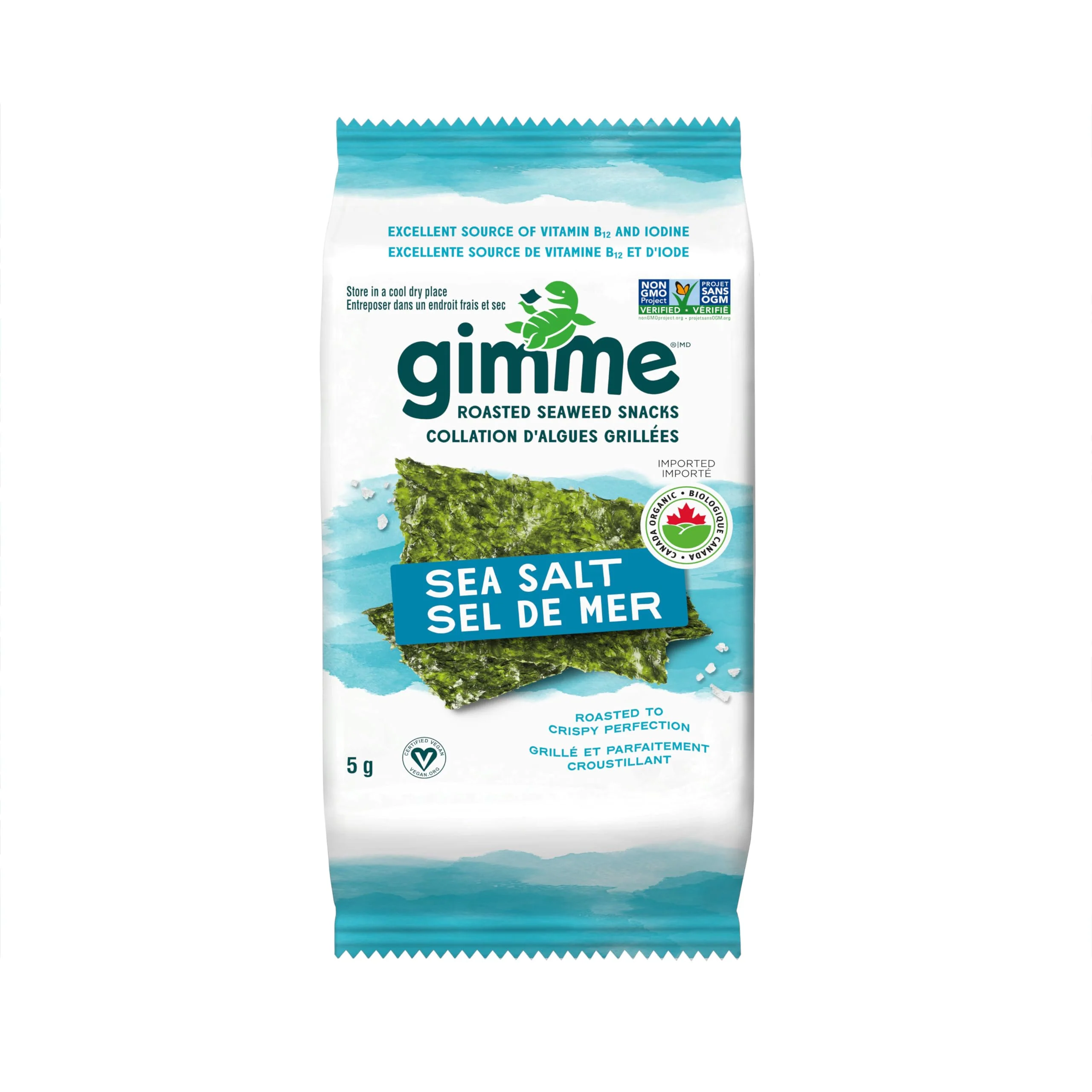 gimMe Organic Roasted Seaweed Snack - Sea Salt - 2 x 10g - Canadian Distribution - Ships Free Within Canada on Orders Above CAD $199