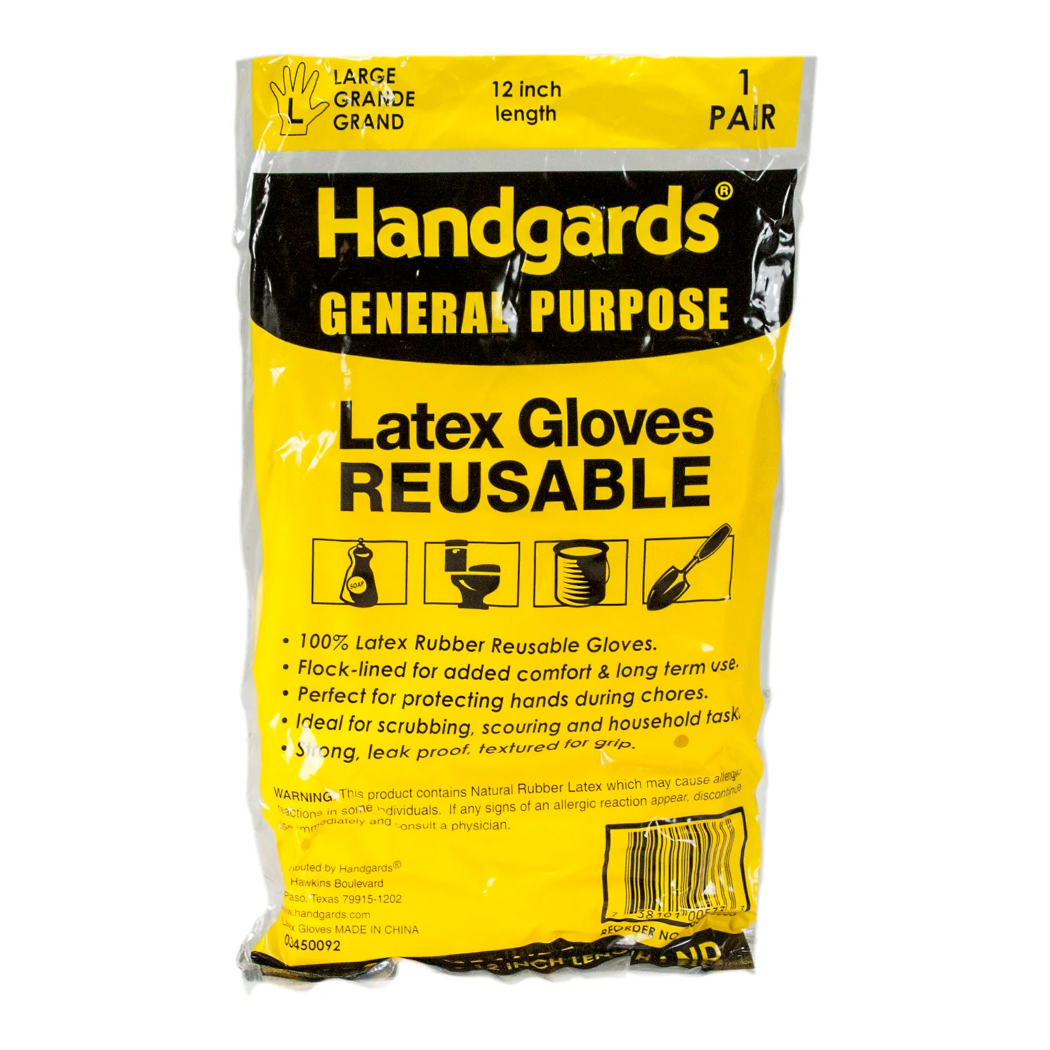 Glove Latex Large Flock Lined Yellow -  (Case = 4 x 12 Pairs) - Handgard - Packaging and Accessories - Restaurant Supplies and Equipment - Canadian Distribution - Image 2
