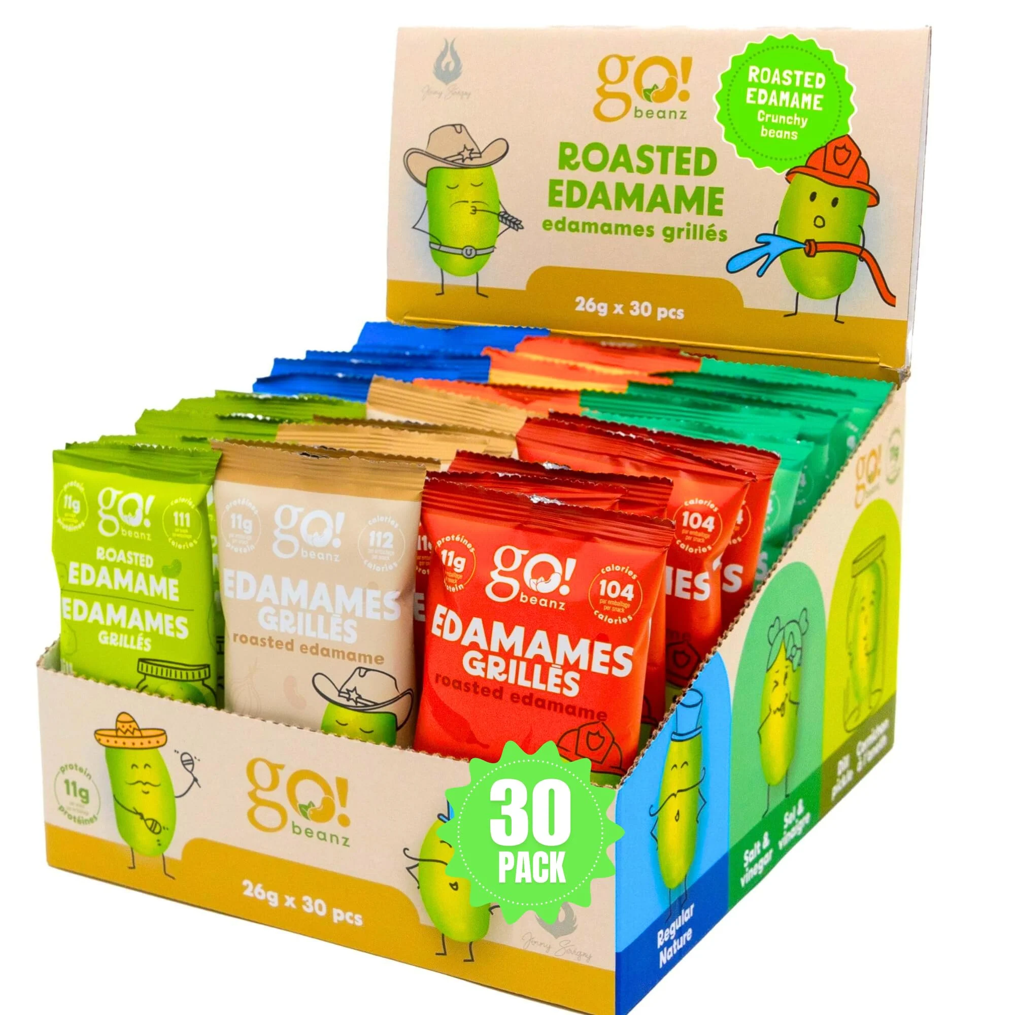 GoBeanz - Crunchy Edamame - Variety Pack - 30 Bags - High Protein Snack - Canadian Distribution - Ships Free Within Canada on Orders Above CAD $199