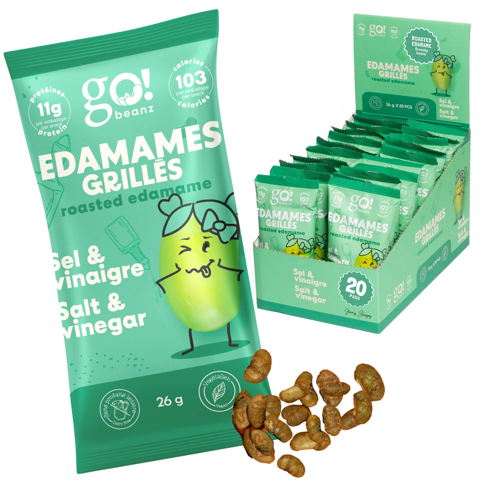 GoBeanz – Crunchy Roasted Edamame – Salt & Vinegar – 20 Pack - Canadian Distribution - Ships Free Within Canada on Orders Above CAD $199