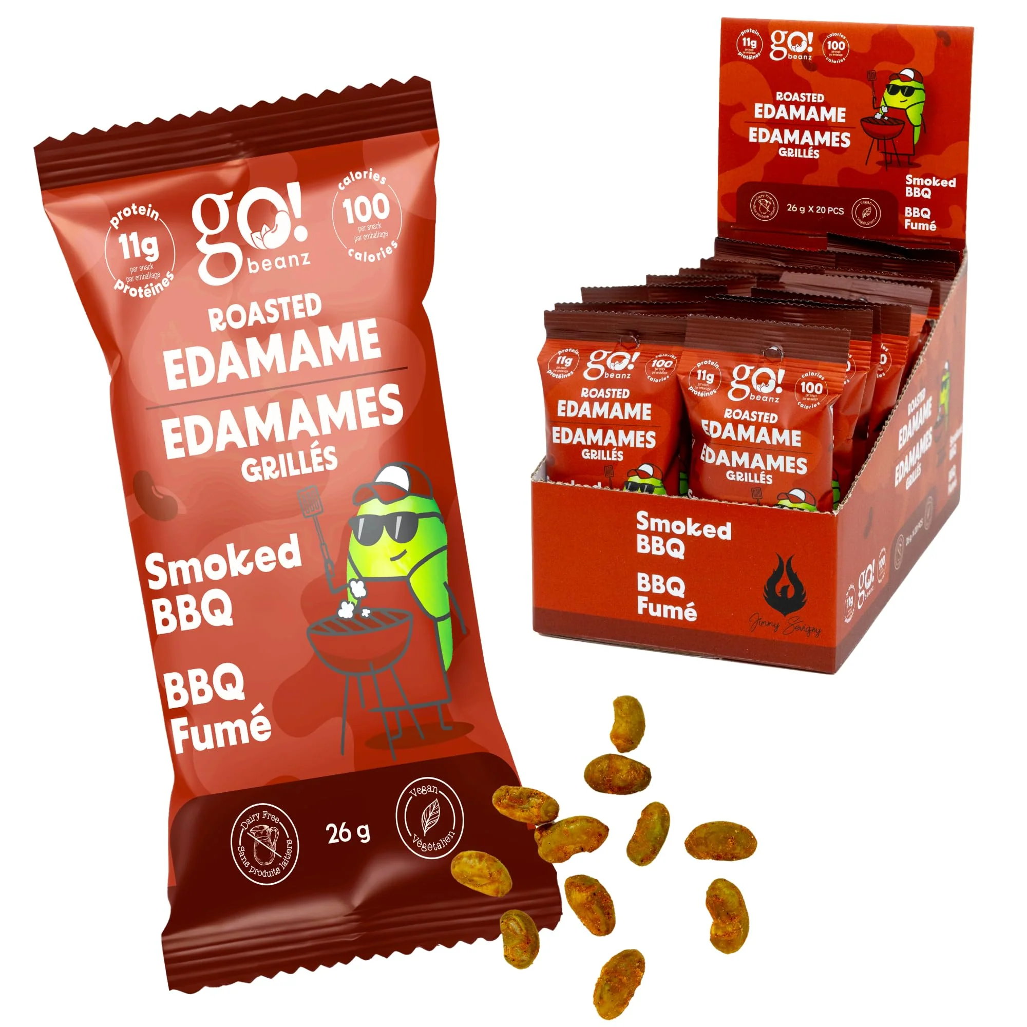 GoBeanz – Crunchy Roasted Edamame – Smoked BBQ – 20 Packs - Canadian Distribution - Ships Free Within Canada on Orders Above CAD $199