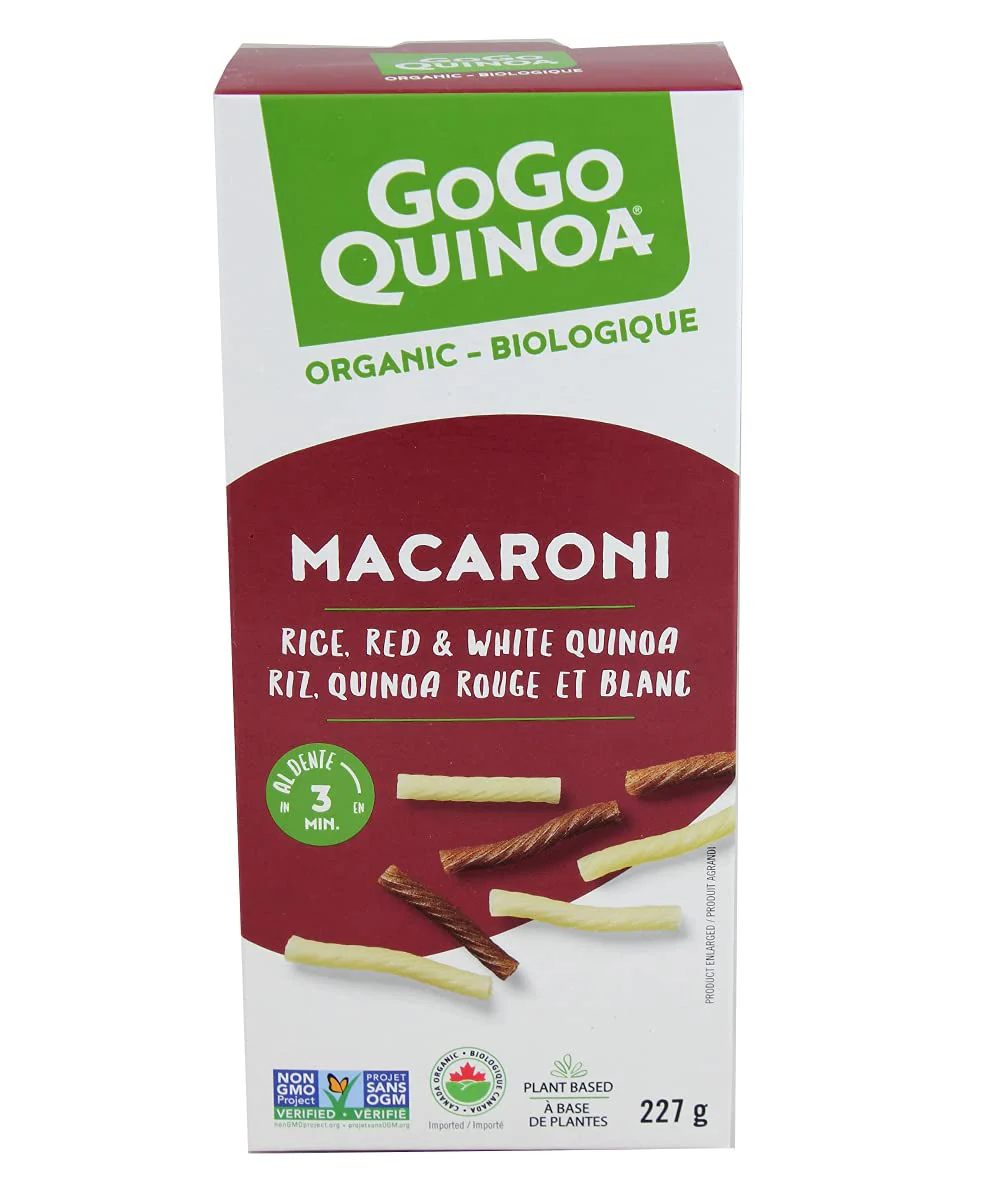 GoGo Quinoa Organic Macaroni Pasta - Rice & Quinoa Blend, Gluten Free, Cooks in 3 Minutes, 2 x 227g - Canadian Distribution - Ships Free Within Canada on Orders Above CAD $199
