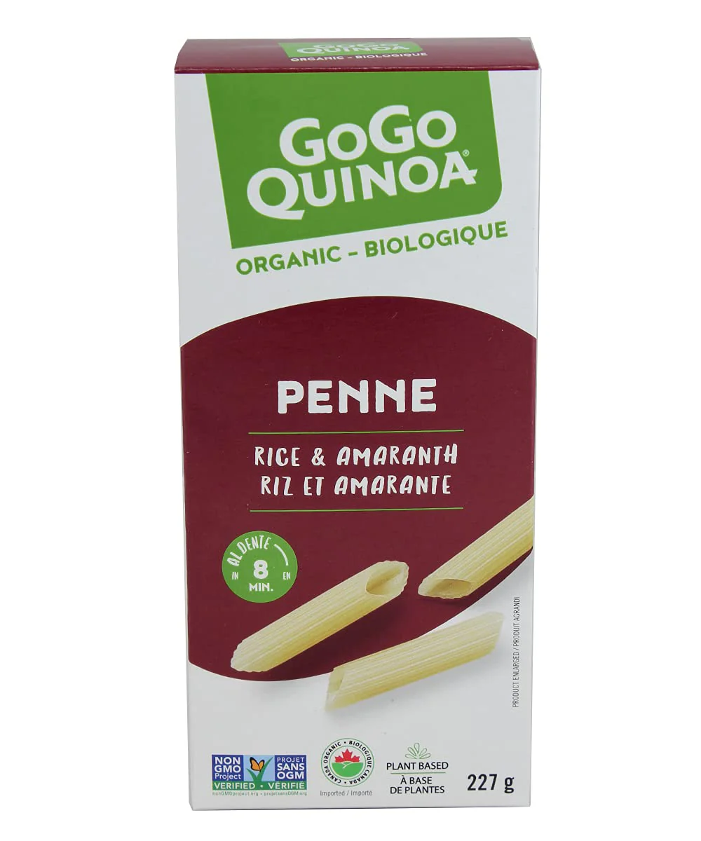 GoGo Quinoa Organic Penne Pasta - Gluten-Free Rice & Amaranth Blend | Non-GMO Vegan | 2 x 227g - Canadian Distribution - Ships Free Within Canada on Orders Above CAD $199