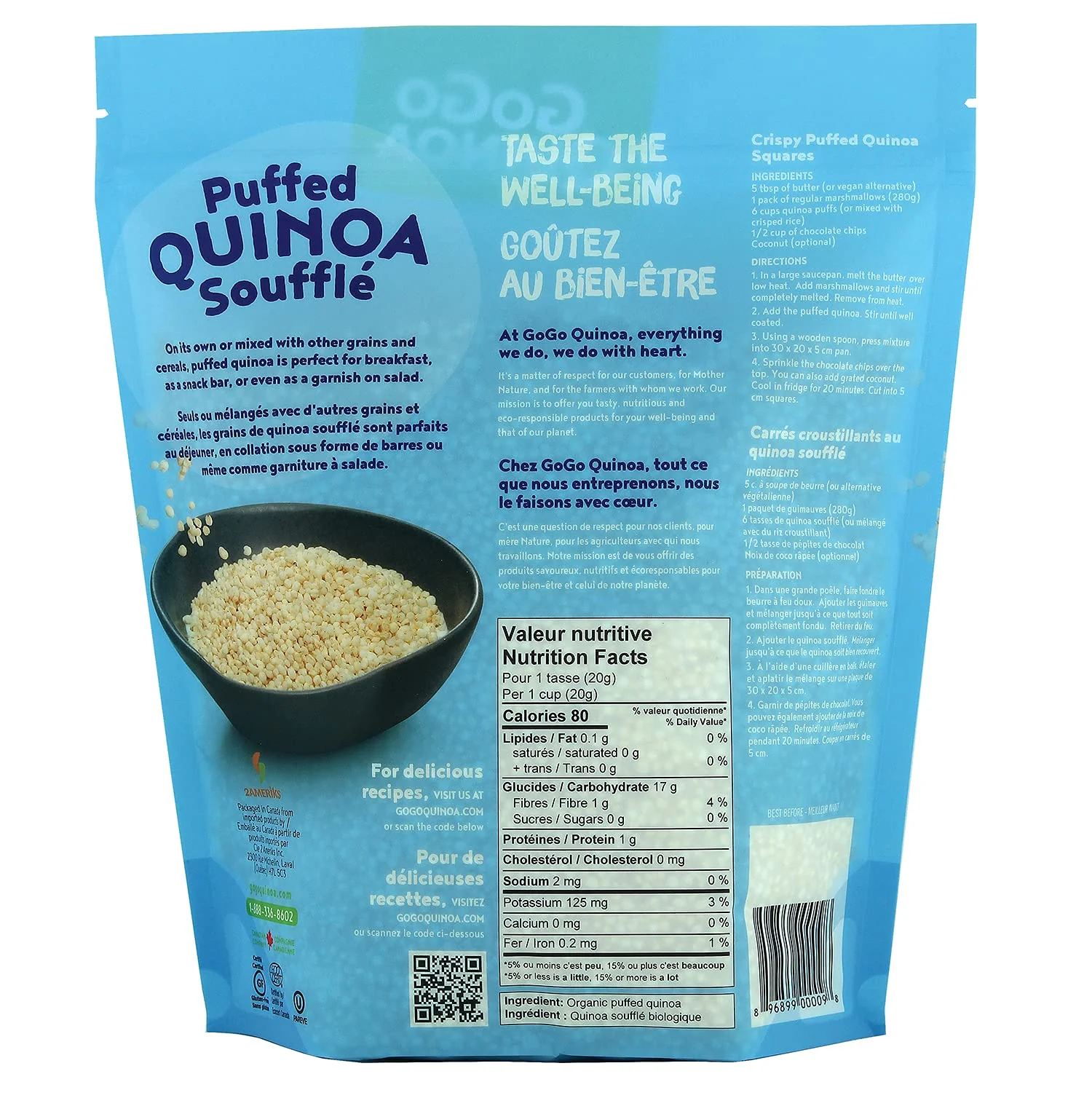 GoGo Quinoa Puffed Quinoa Cereal - Organic, Gluten Free, Non-GMO - 2 x 180g - Canadian Distribution - Ships Free Within Canada on Orders Above CAD $199 - Image 2