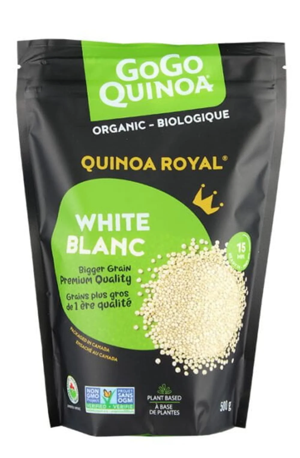 GoGo Quinoa Royal White Grain - Organic, Gluten-Free, Non-GMO, Vegan, Kosher | 2 x 500g - Canadian Distribution - Ships Free Within Canada on Orders Above CAD $199