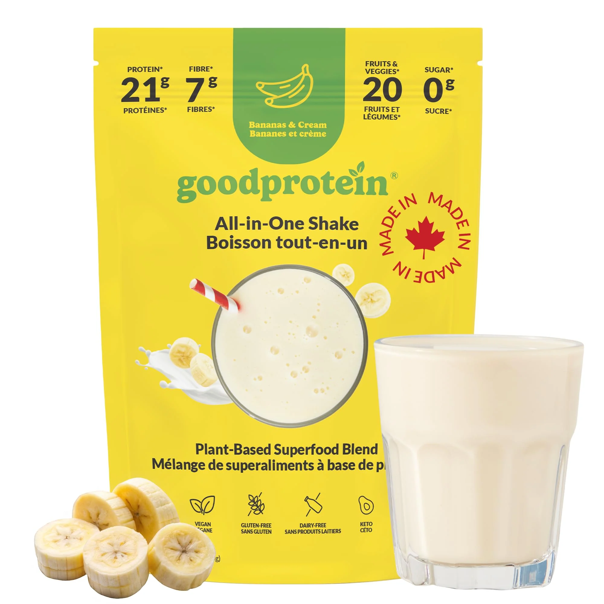Good Protein – Bananas & Cream All-in-One Vegan Protein Powder – 880g - Canadian Distribution - Ships Free Within Canada on Orders Above CAD $199