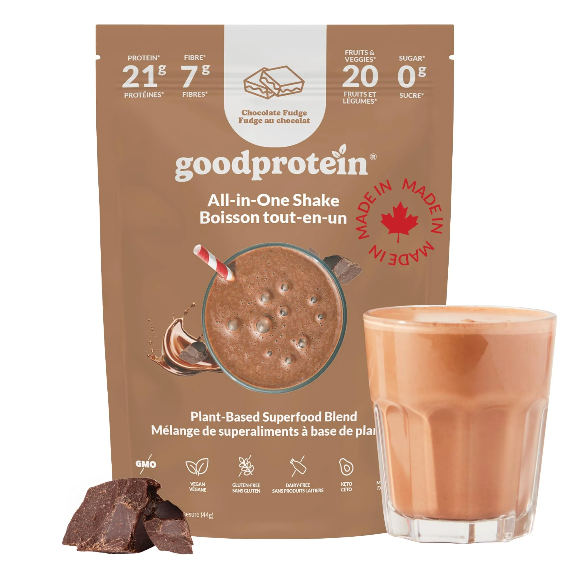 Good Protein - Chocolate Fudge - Vegan Plant-Based Protein Powder - 880g - Canadian Distribution - Ships Free Within Canada on Orders Above CAD $199
