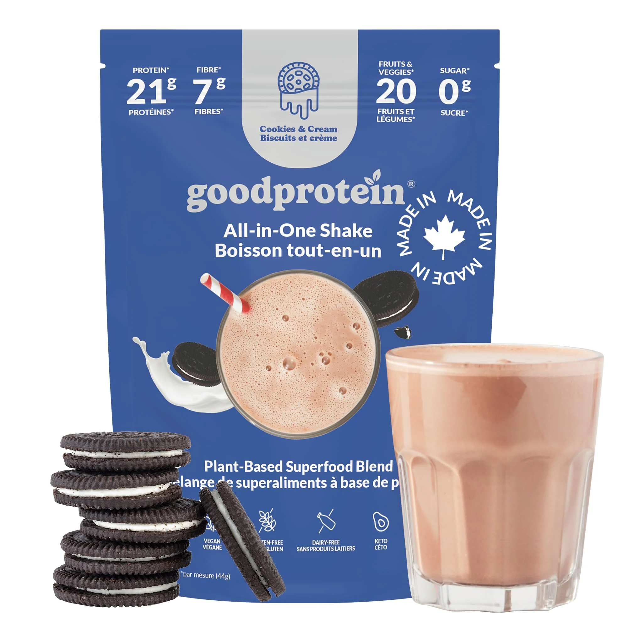 Good Protein - Cookies & Cream - Vegan Plant-Based Protein Powder - 440g - Canadian Distribution - Ships Free Within Canada on Orders Above CAD $199