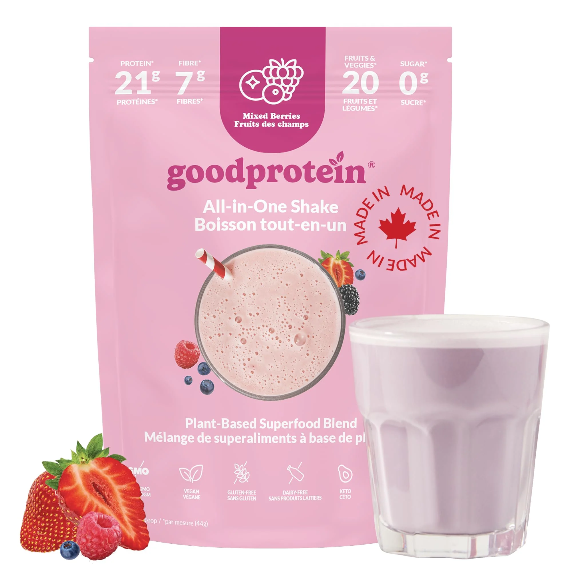 Good Protein - Mixed Berries - Vegan Plant-Based Protein Powder - 440g - Canadian Distribution - Ships Free Within Canada on Orders Above CAD $199