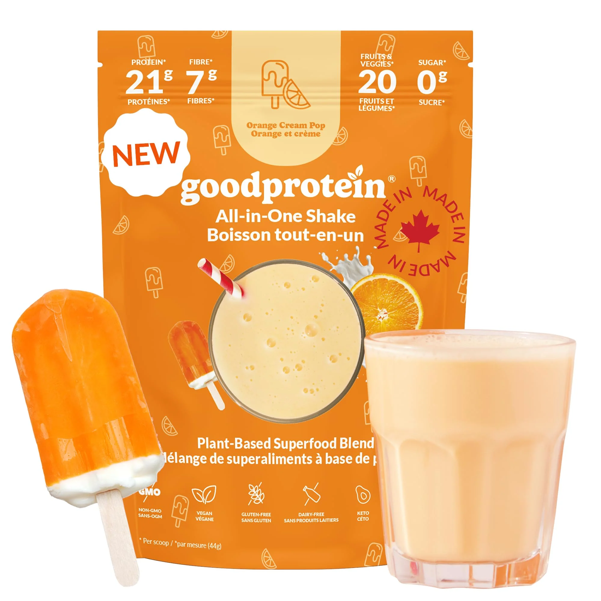 Good Protein - Orange Cream Pop - Vegan Plant-Based Protein Powder - 440g - Canadian Distribution - Ships Free Within Canada on Orders Above CAD $199