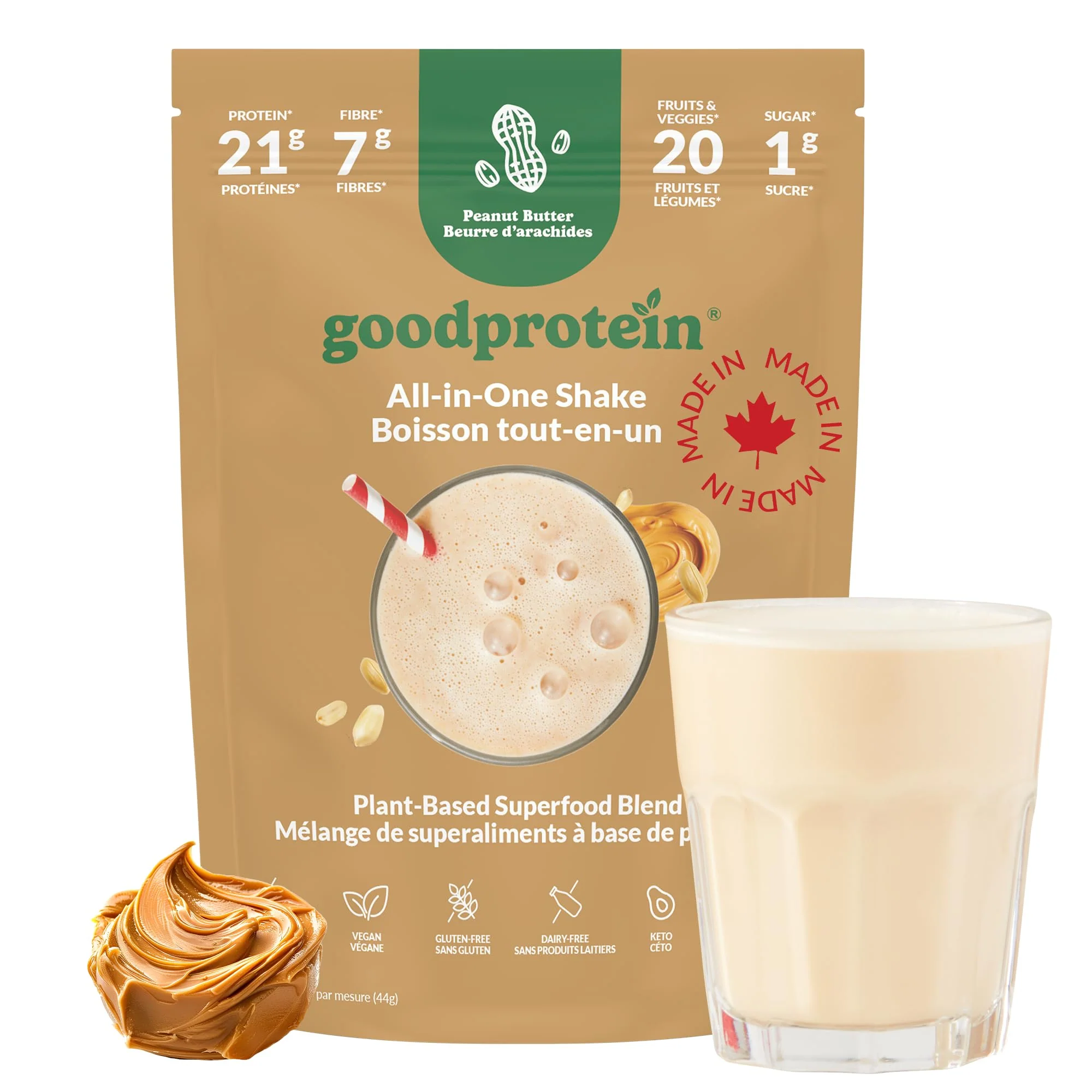 Good Protein - Peanut Butter - Vegan Plant-Based Protein Powder - 440g - Canadian Distribution - Ships Free Within Canada on Orders Above CAD $199