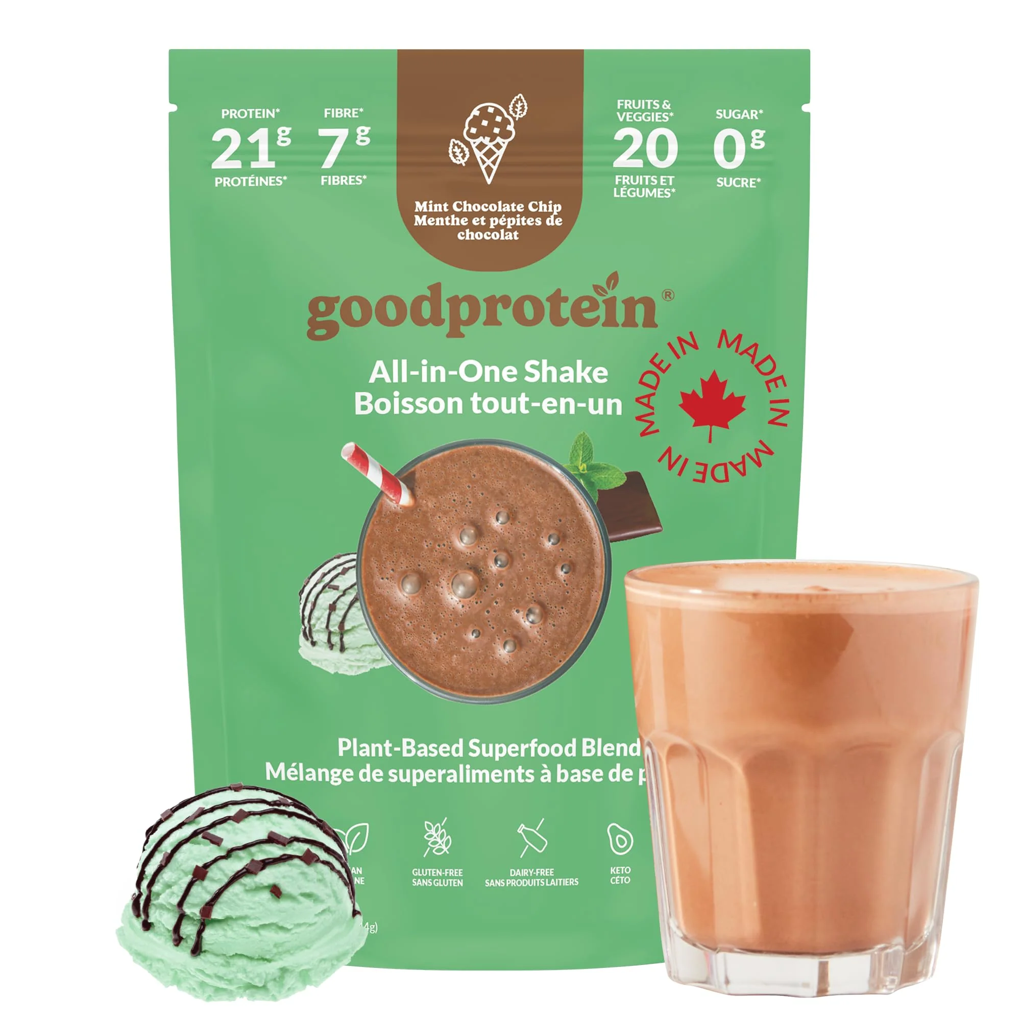 Good Protein – Vegan All-in-One Protein Shake – Mint Chocolate Chip – 880g - Canadian Distribution - Ships Free Within Canada on Orders Above CAD $199