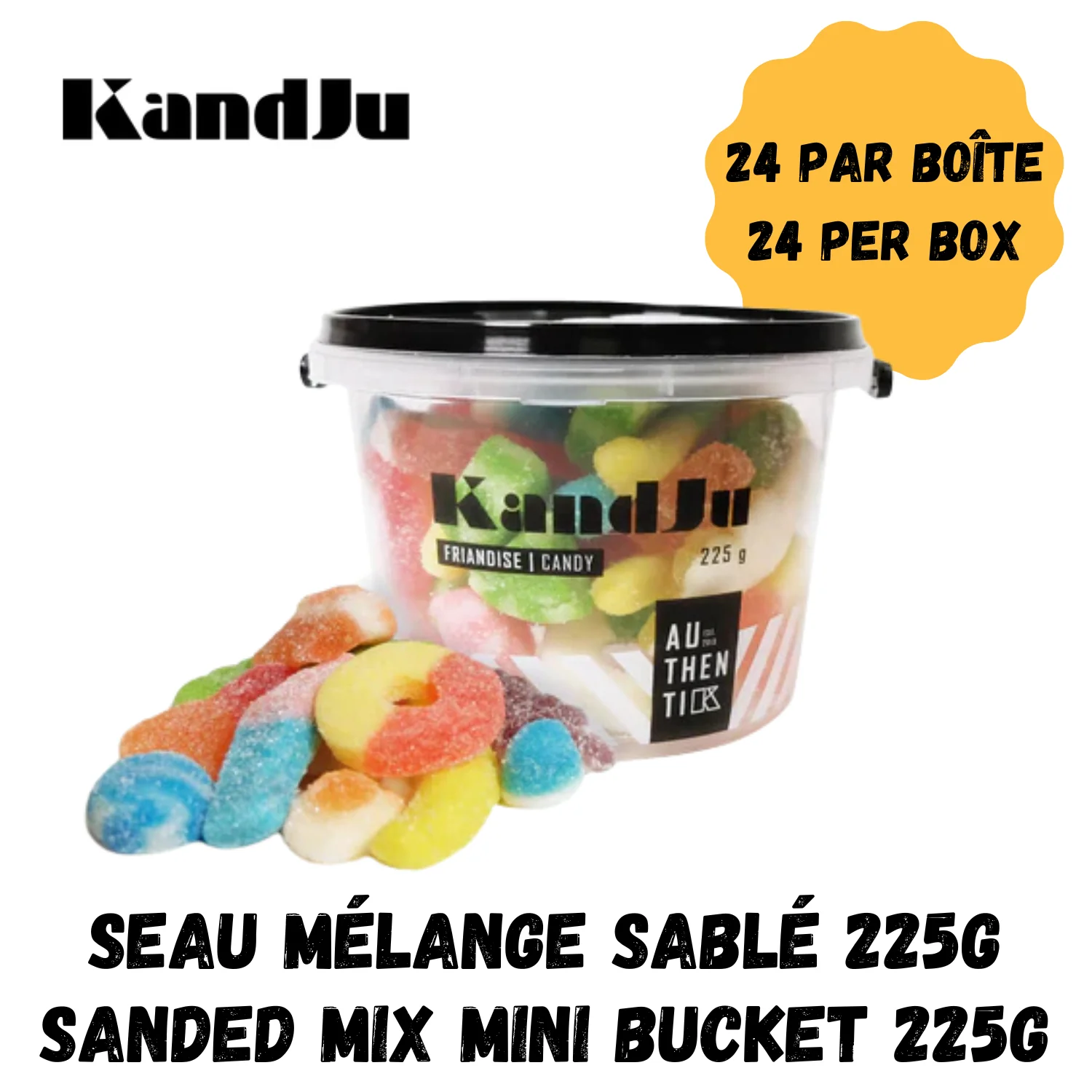 Gourmet Kand Ju Sour Candy Buckets - Case of 24 x 225g Buckets - Premium Candies & Gummies - Ships Free Within Canada on Orders Above CAD $199
