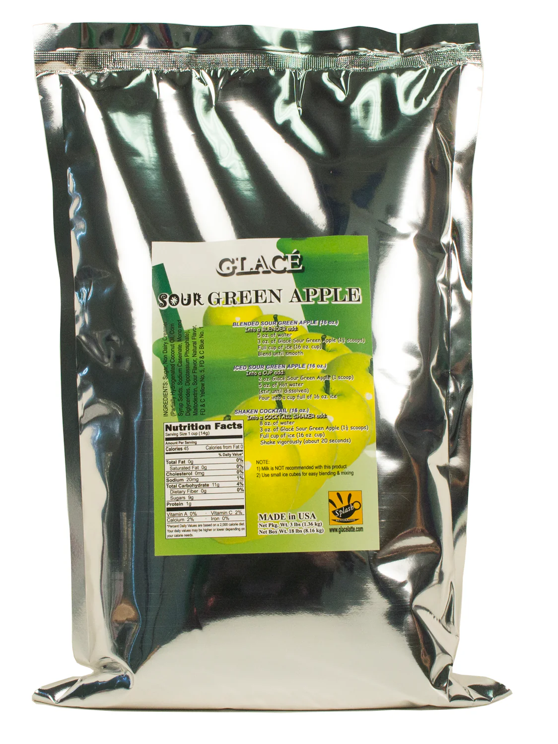 Sour Green Apple 4 in 1 Mix for Bubble Tea, Smoothies, Lattes and Frappes, 3 lbs. Bag (Case 6 x 3 lbs. Bags)  - Ships Free Within Canada on Orders Above CAD $199