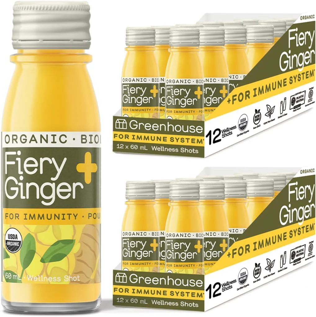 Greenhouse – Organic Fiery Ginger Shots – Ginger & Turmeric – 2 oz x 24 - Canadian Distribution - Ships Free Within Canada on Orders Above CAD $199