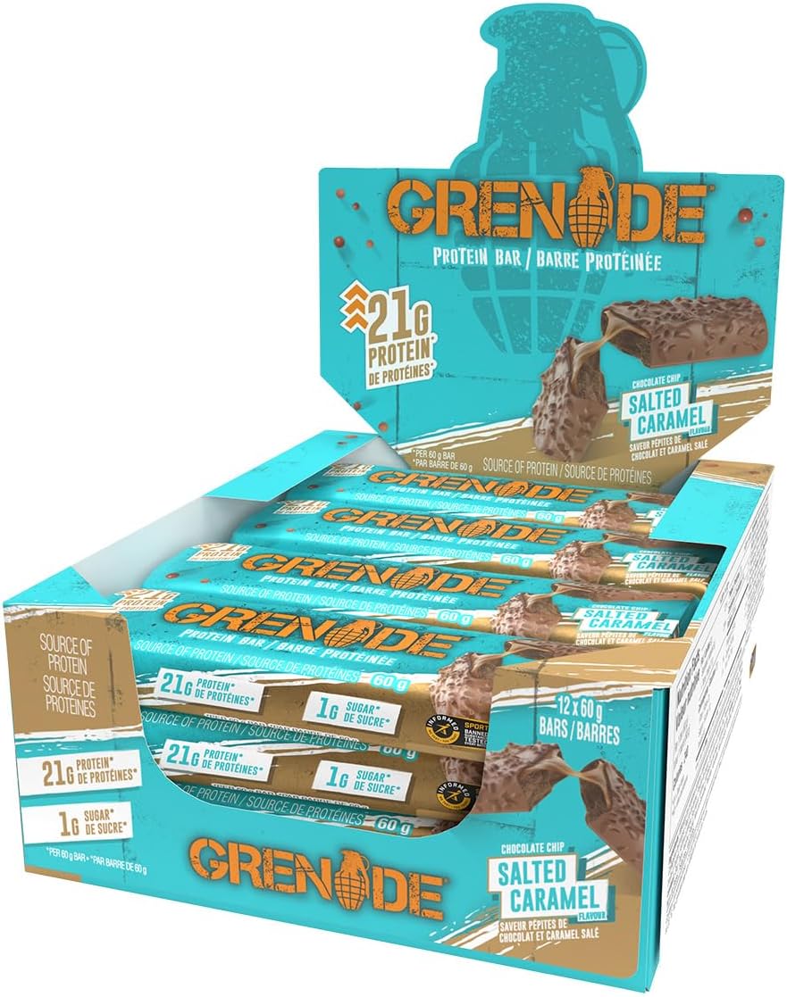 Grenade – Protein Bar – Chocolate Chip Salted Caramel – 12 x 60 g – Ships Free Within Canada on Orders Above CAD $199