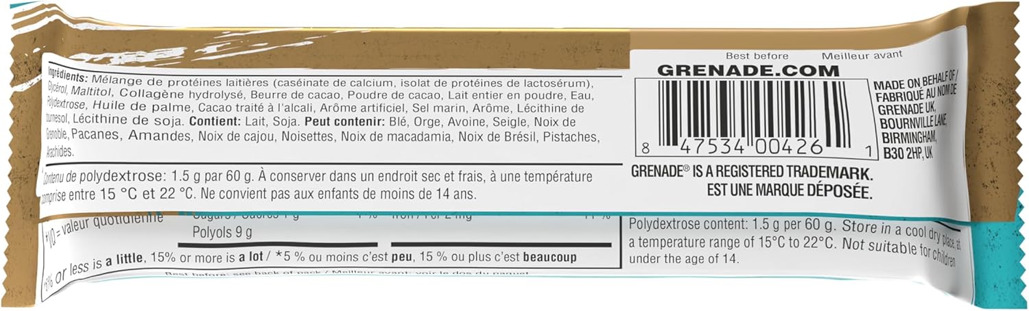 Grenade – Protein Bar – Chocolate Chip Salted Caramel – 12 x 60 g – Ships Free Within Canada on Orders Above CAD $199 - Image 4