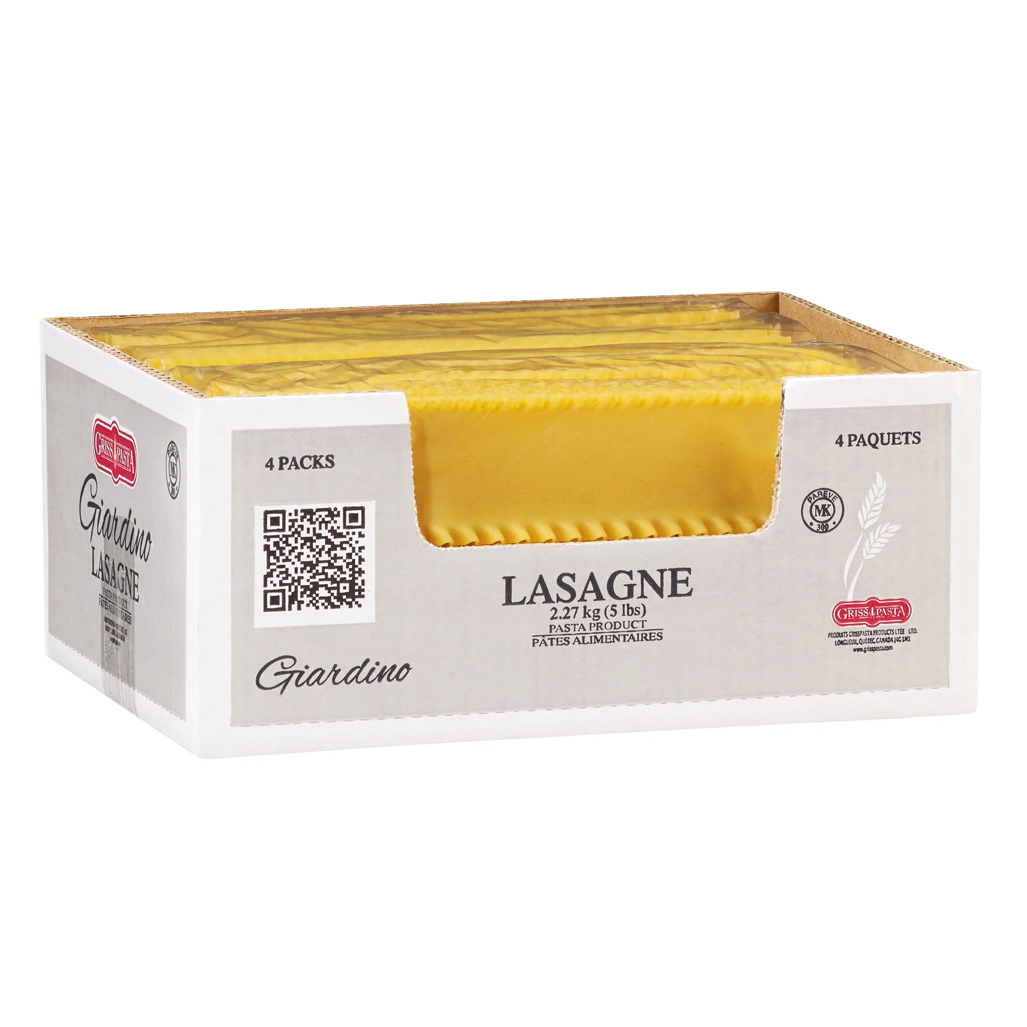 Griss Pasta Giardino Lasagna Sheets 10 in - 4 x 2.27 kg - Grocery and Food Items - Canadian Distribution - Ships Free Within Canada on Orders Above CAD $199