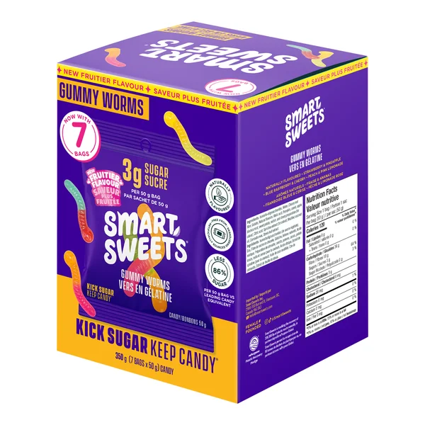 Gummy Worms - 28 x 50 g - Smart Sweets - Canadian Distribution - Ships Free Within Canada on Orders Above CAD $199 - Image 2