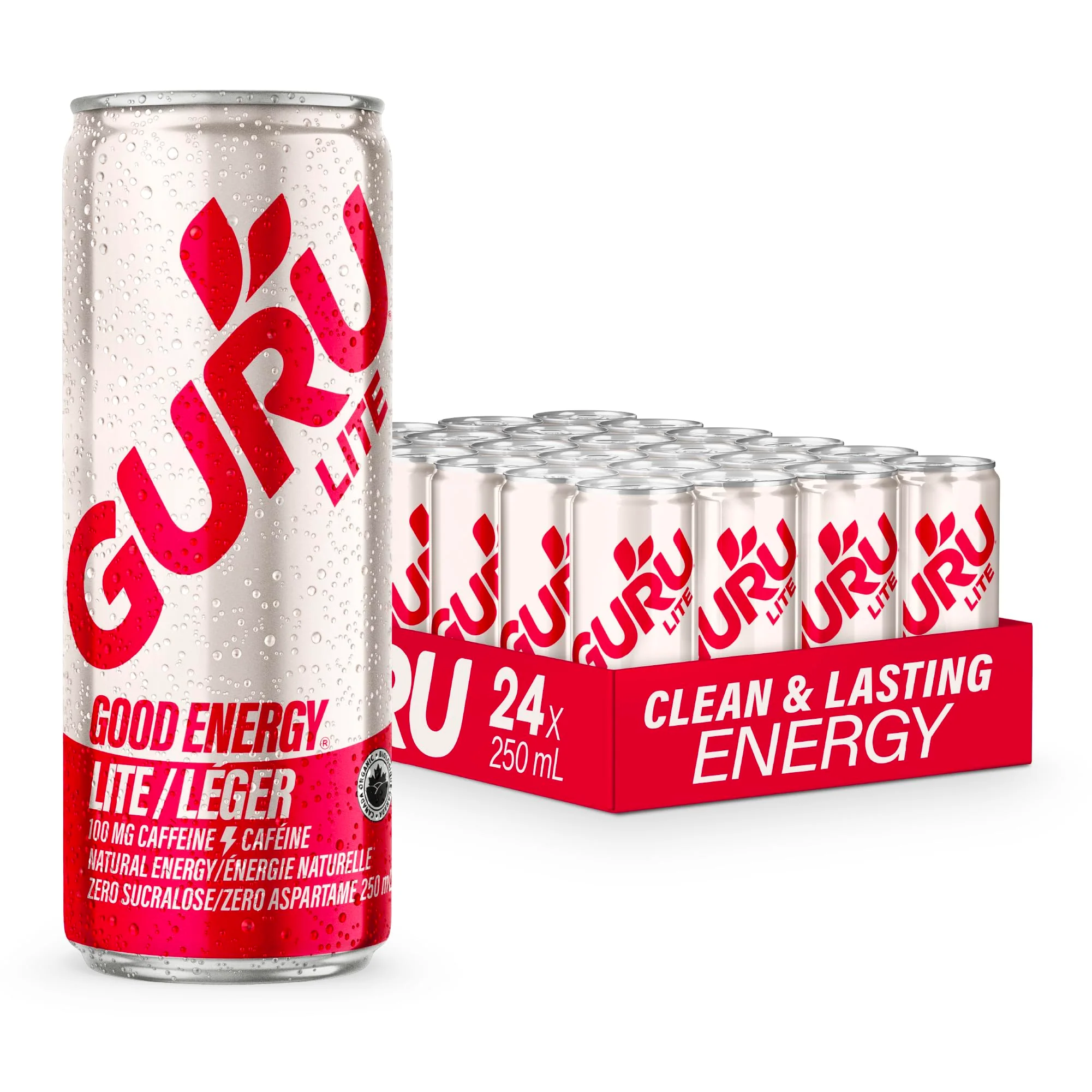 GURU – Lite Organic Energy Drink – Plant-Based Caffeine – 250mL x 24 - Canadian Distribution - Ships Free Within Canada on Orders Above CAD $199