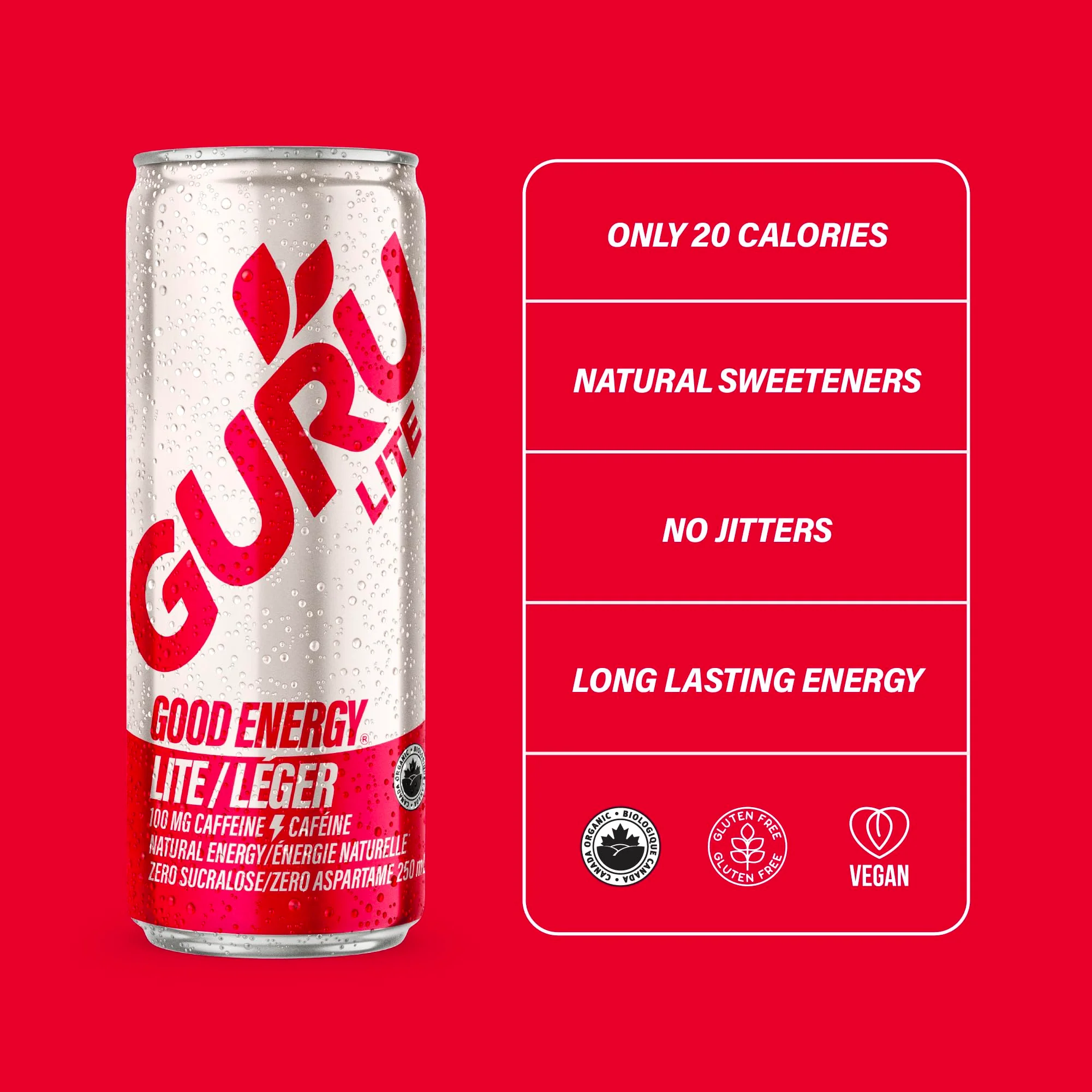 GURU – Lite Organic Energy Drink – Plant-Based Caffeine – 250mL x 24 - Canadian Distribution - Ships Free Within Canada on Orders Above CAD $199 - Image 4