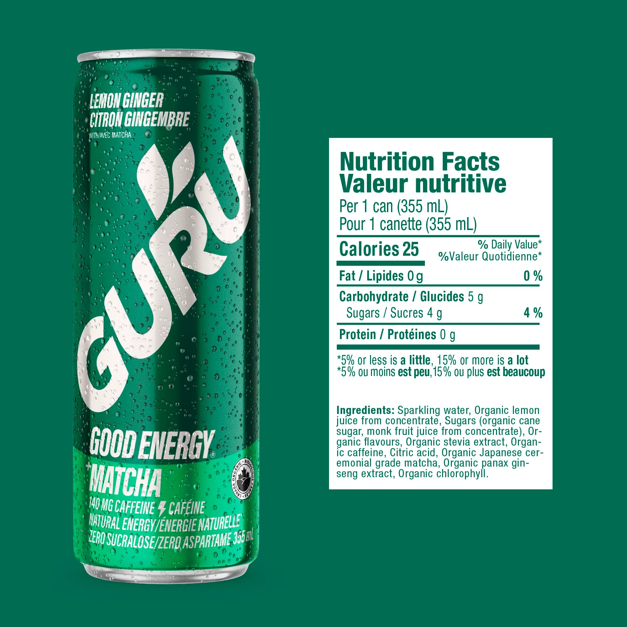GURU – Matcha Energy Drink – Lemon Ginger – 24 × 355 ml - Canadian Distribution - Ships Free Within Canada on Orders Above CAD $199 - Image 7