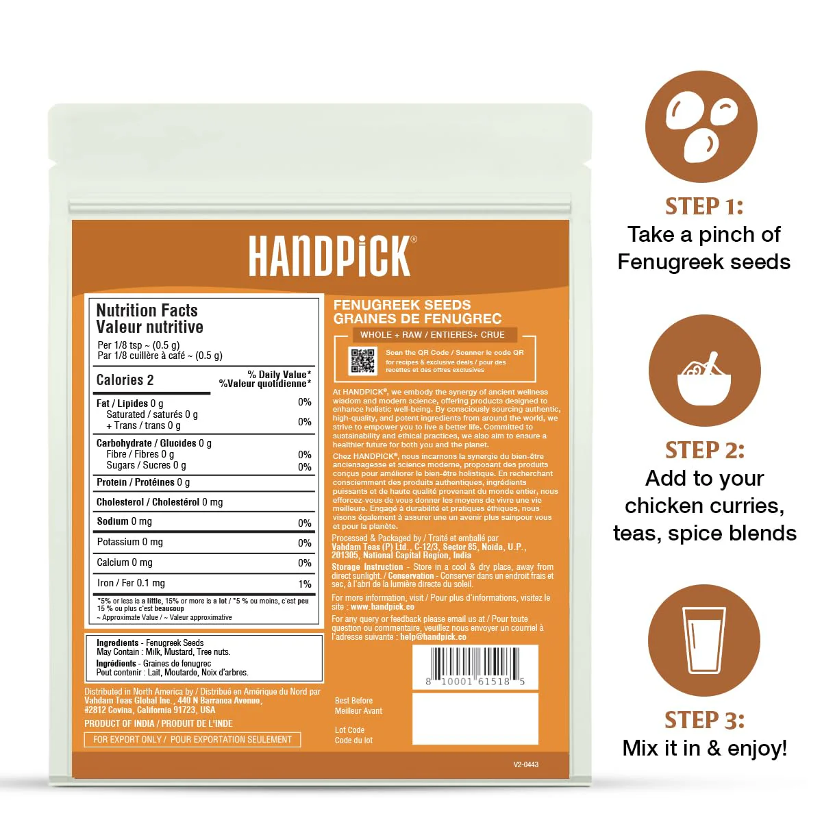HANDPICK Fenugreek Seeds 2 x 14oz - Canadian Distribution - Ships Free Within Canada on Orders Above CAD $199 - Image 2